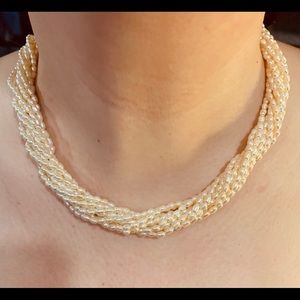Vintage REAL Multi Strand Rice Pearl Necklace 18”